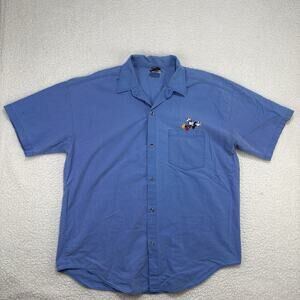 Vintage Disney Shirt XL Blue Short Sleeve Button Up Mickey Unlimited 90s USA